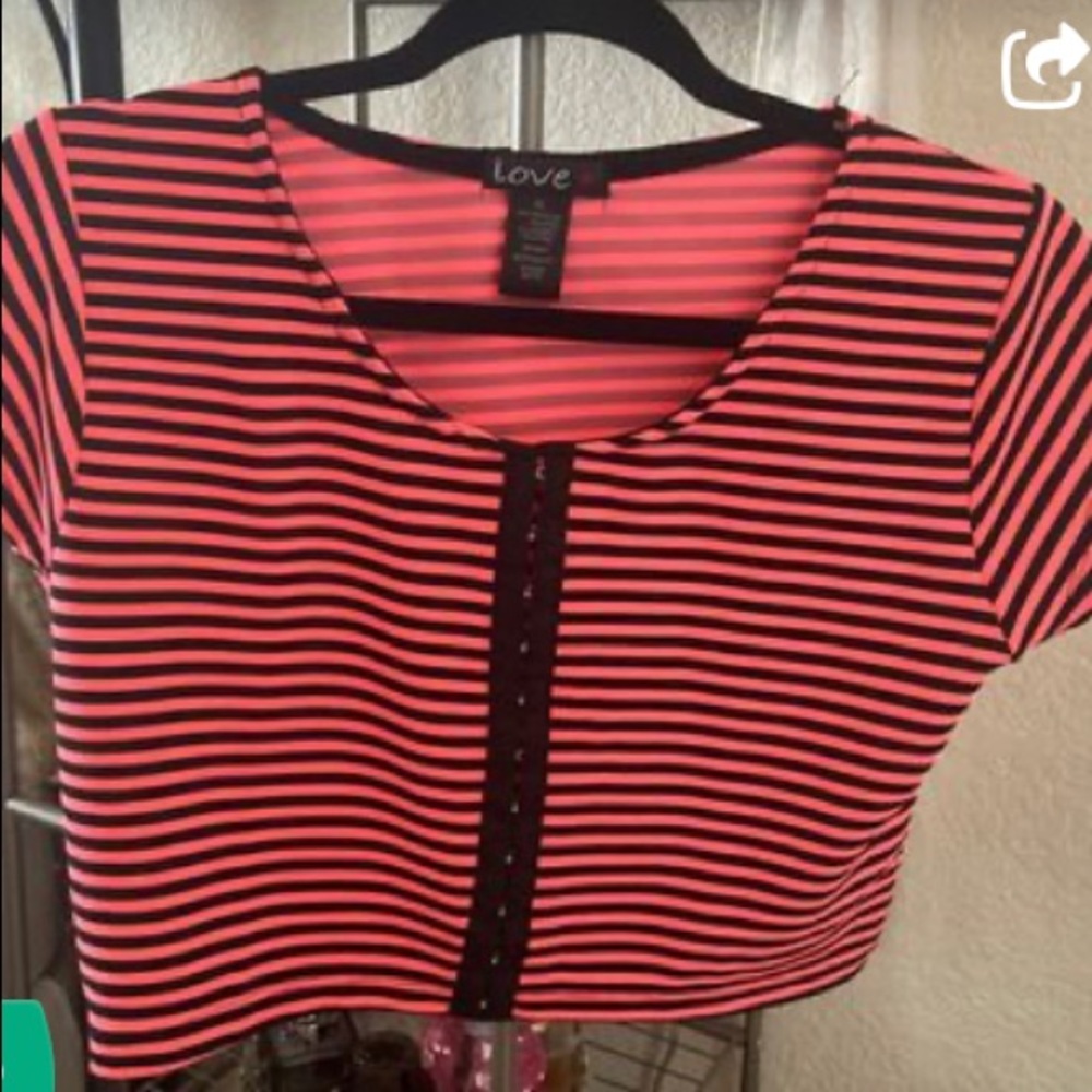 Hot pink and black striped crop top